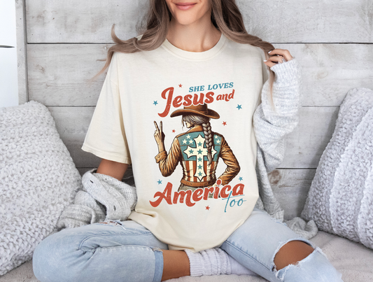 She Loves Jesus and America Too Comfort Colors Shirt