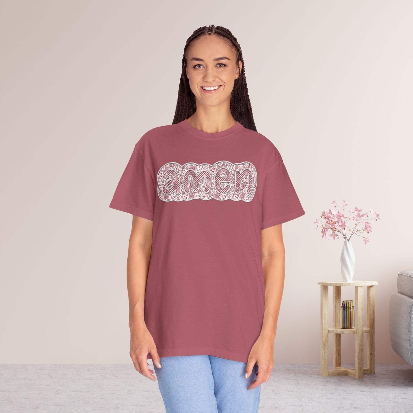 Amen Comfort Colors Shirt - Printed Lace Design