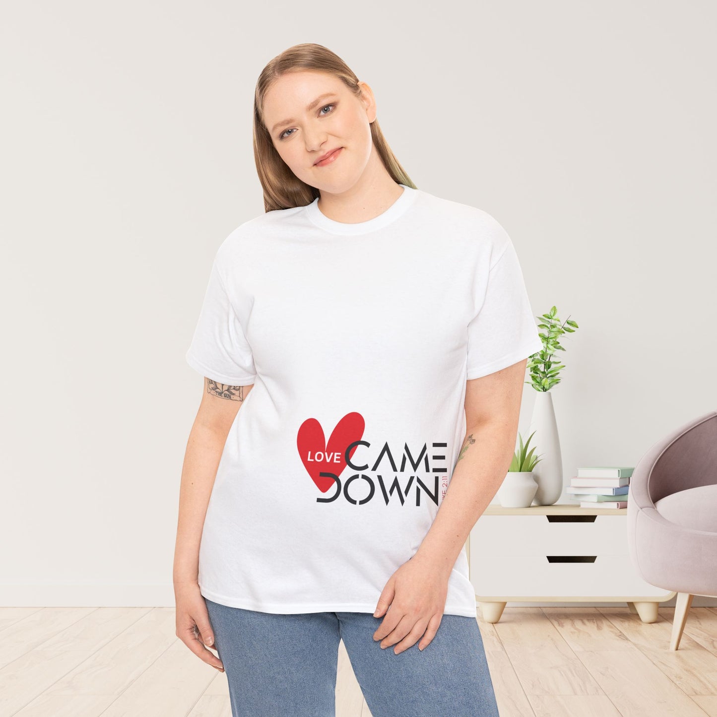 Love Came Down Heavy Cotton Tee - Luke 2:11