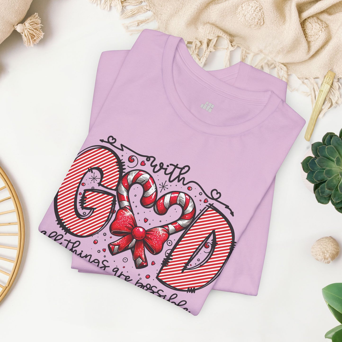 With God All Things Are Possible Christmas Soft Cotton Tee - Christian Shirt