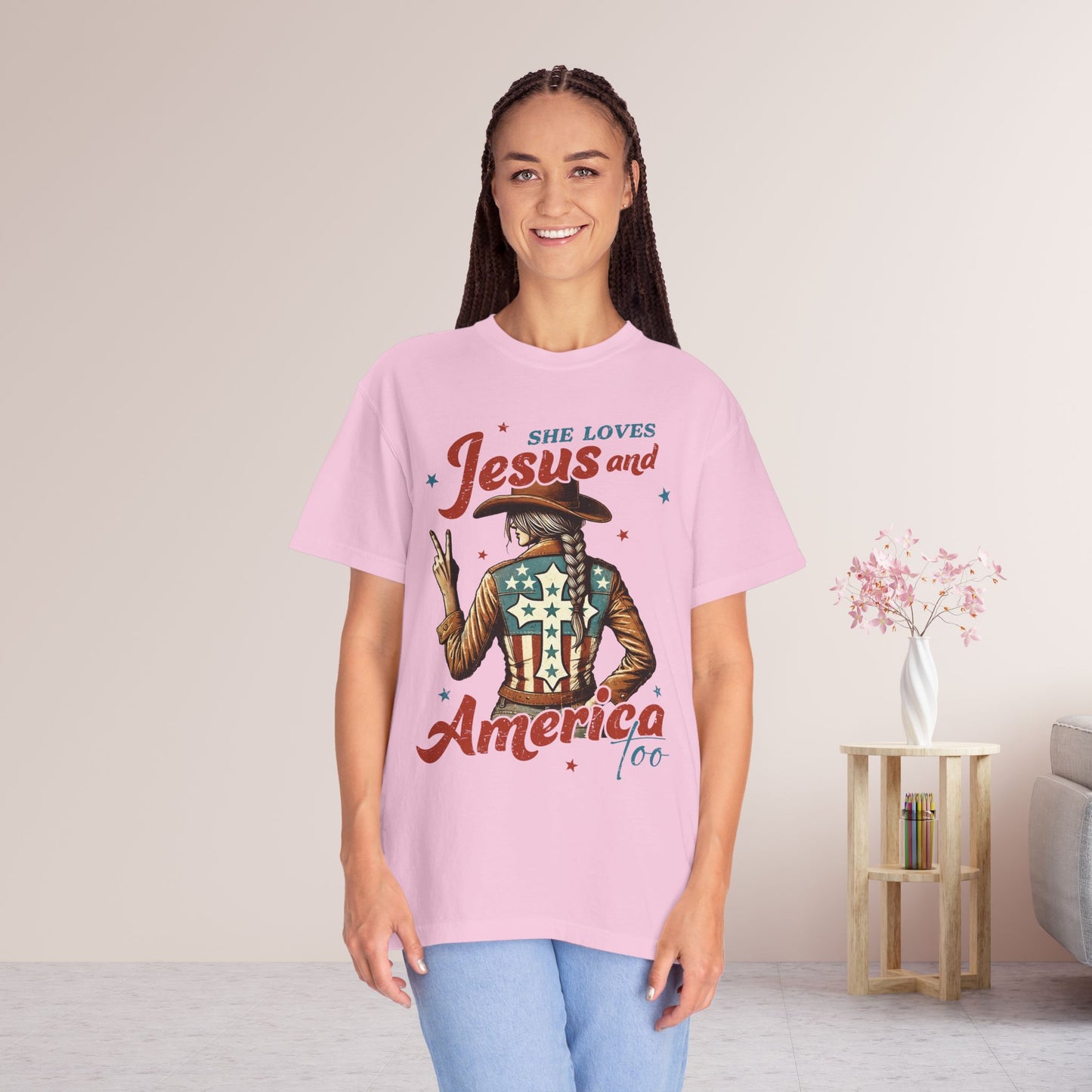 She Loves Jesus and America Too Comfort Colors Shirt