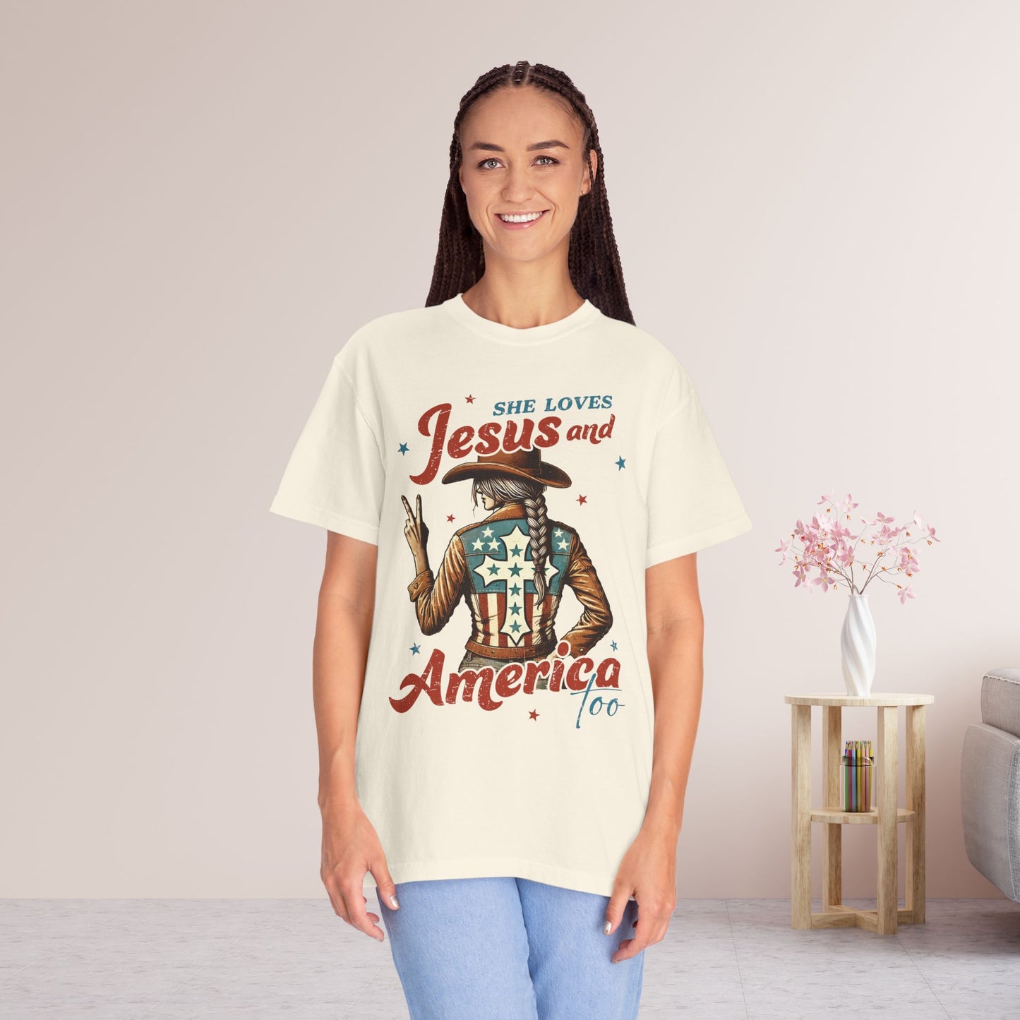 She Loves Jesus and America Too Comfort Colors Shirt