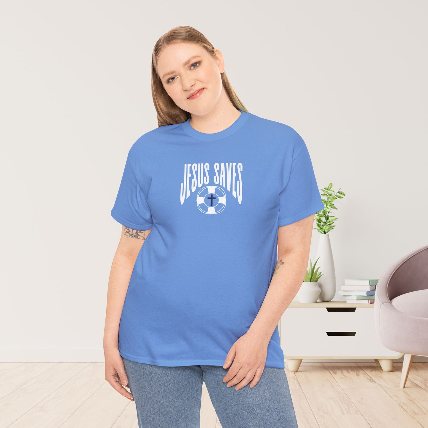 Jesus Saves - My Lifeguard Walks on Water Heavy Cotton Tee
