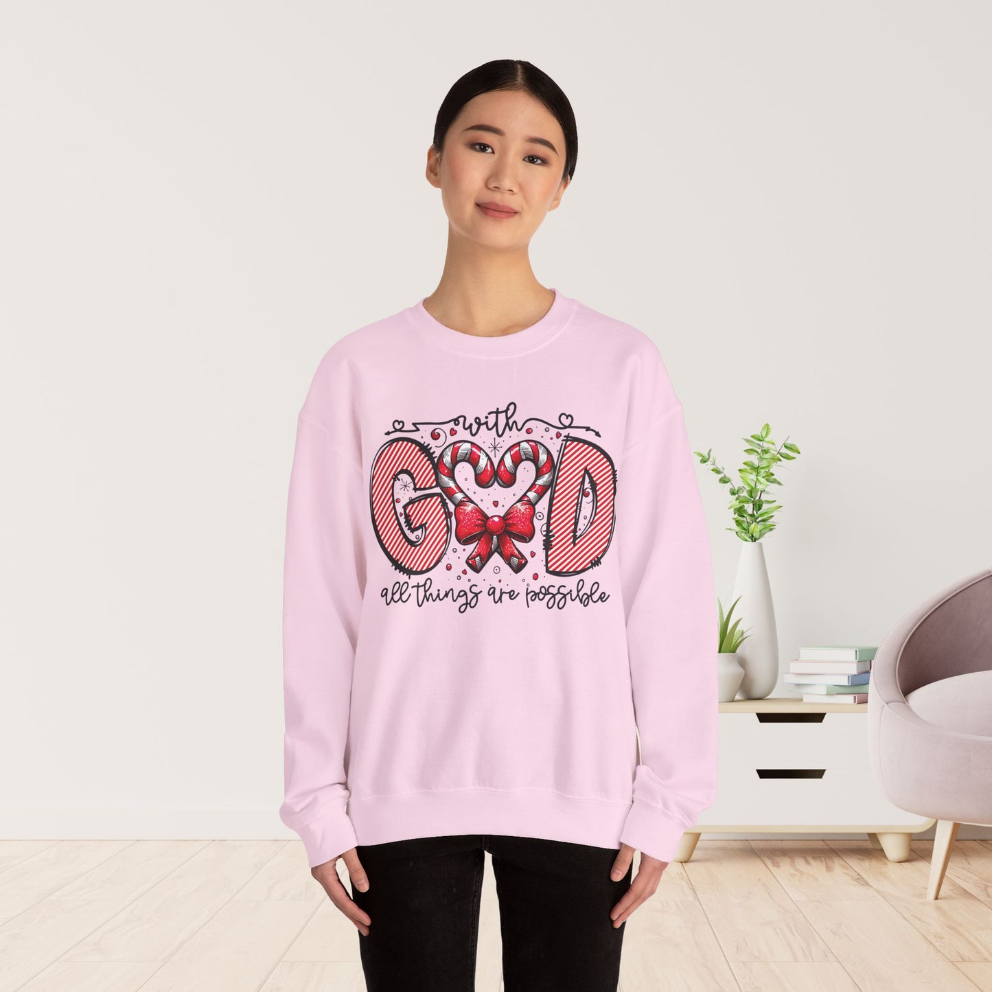 With God All Things Are Possible Christmas Sweatshirt - Christian Crewneck Pullover