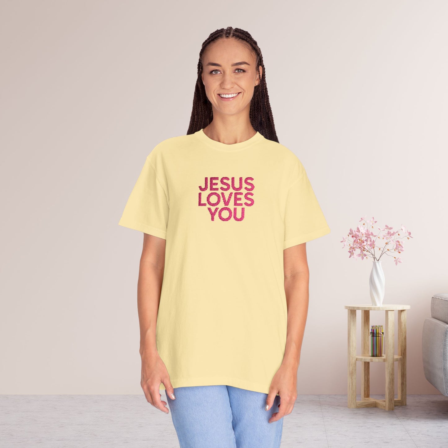 Jesus Loves You Embroidered Comfort Colors Shirt