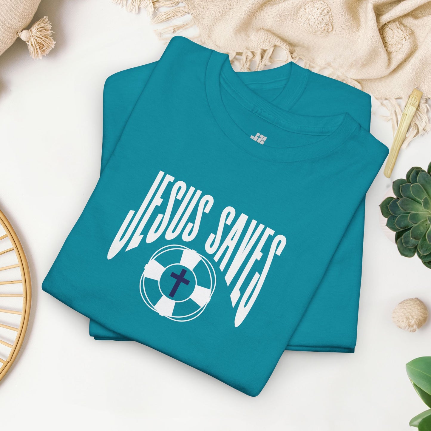 Jesus Saves - My Lifeguard Walks on Water Heavy Cotton Tee
