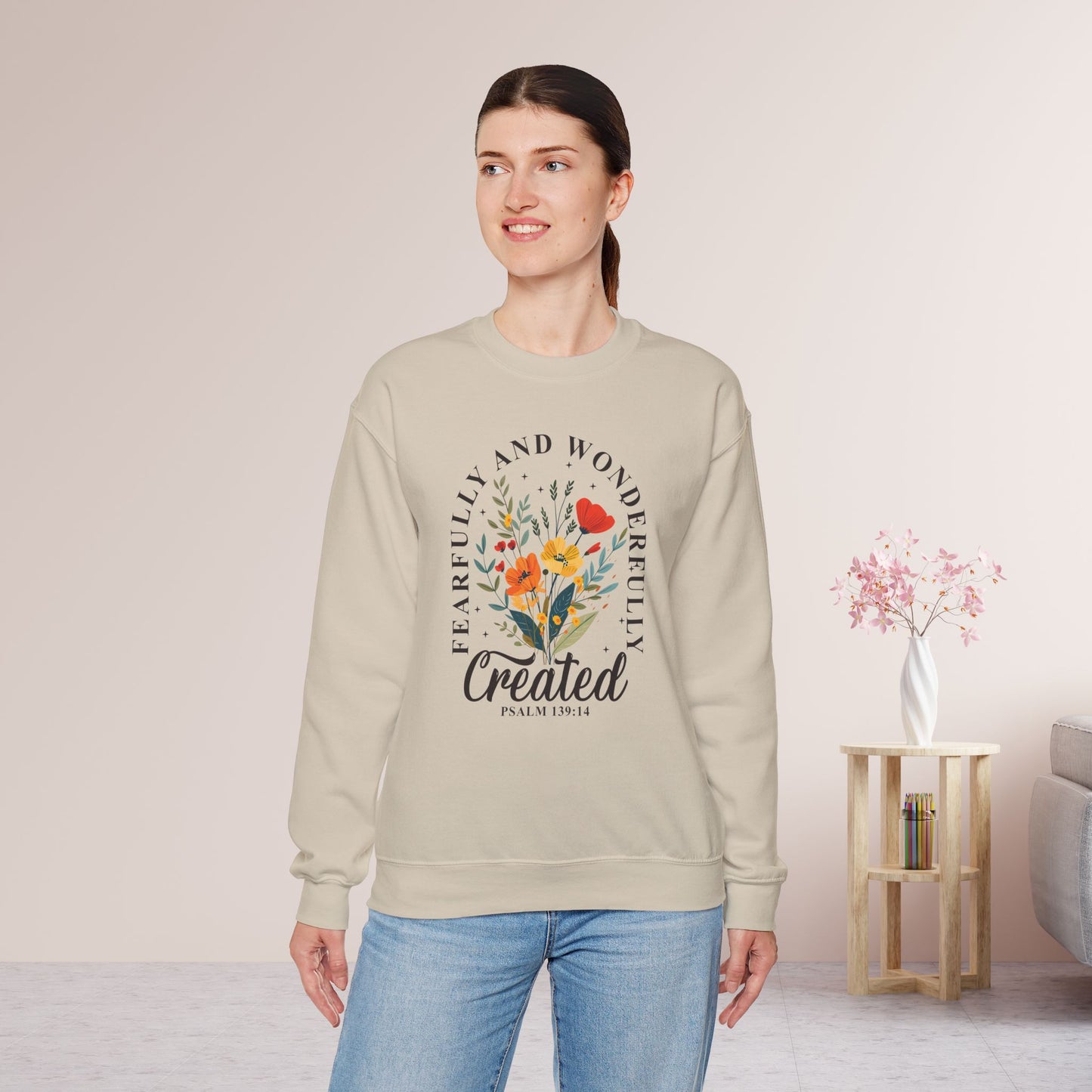 Fearfully and Wonderfully Created Psalm 139:14 Sweatshirt - Christian Mom Sweatshirt