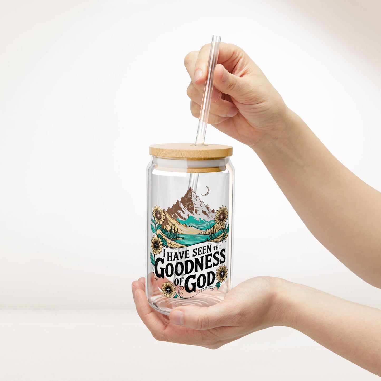 Goodness of God Sipper Glass with Bamboo Lid & Straw - 16 oz