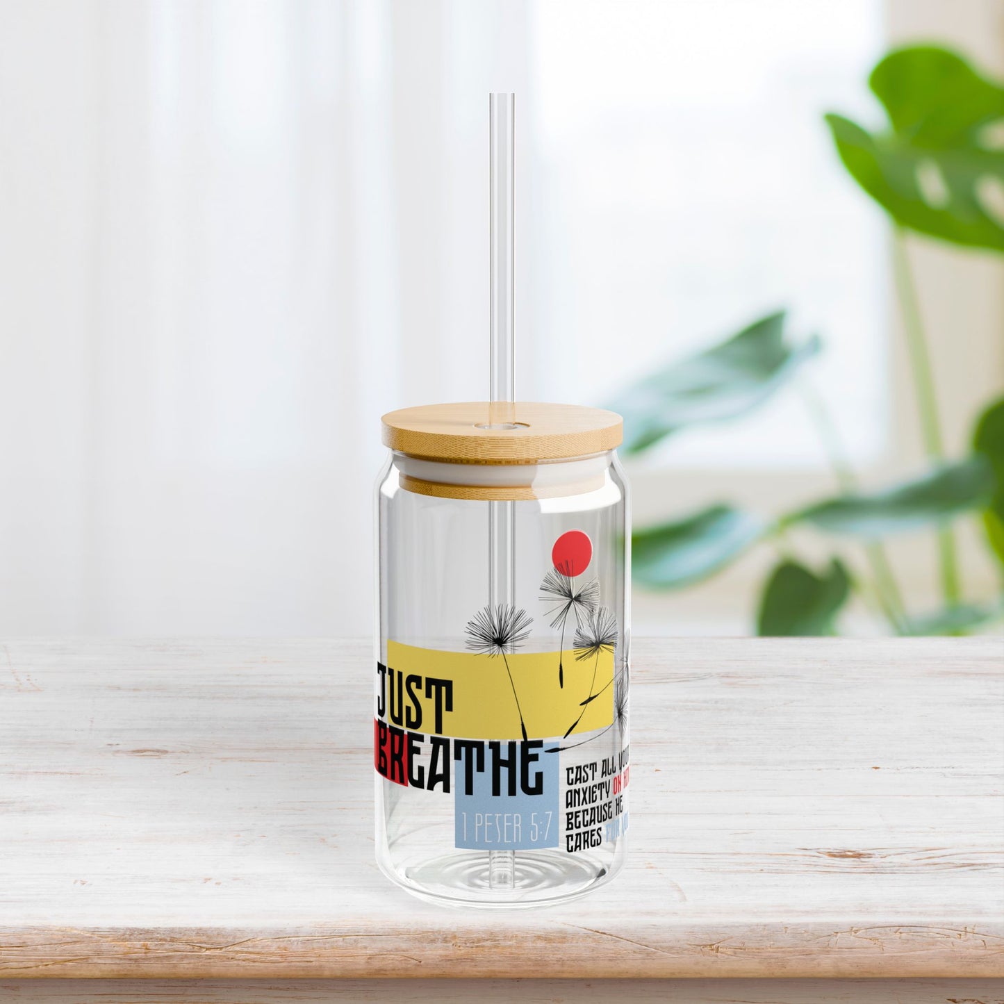 Just Breathe Sipper Glass with Bamboo Lid & Straw - 16 oz
