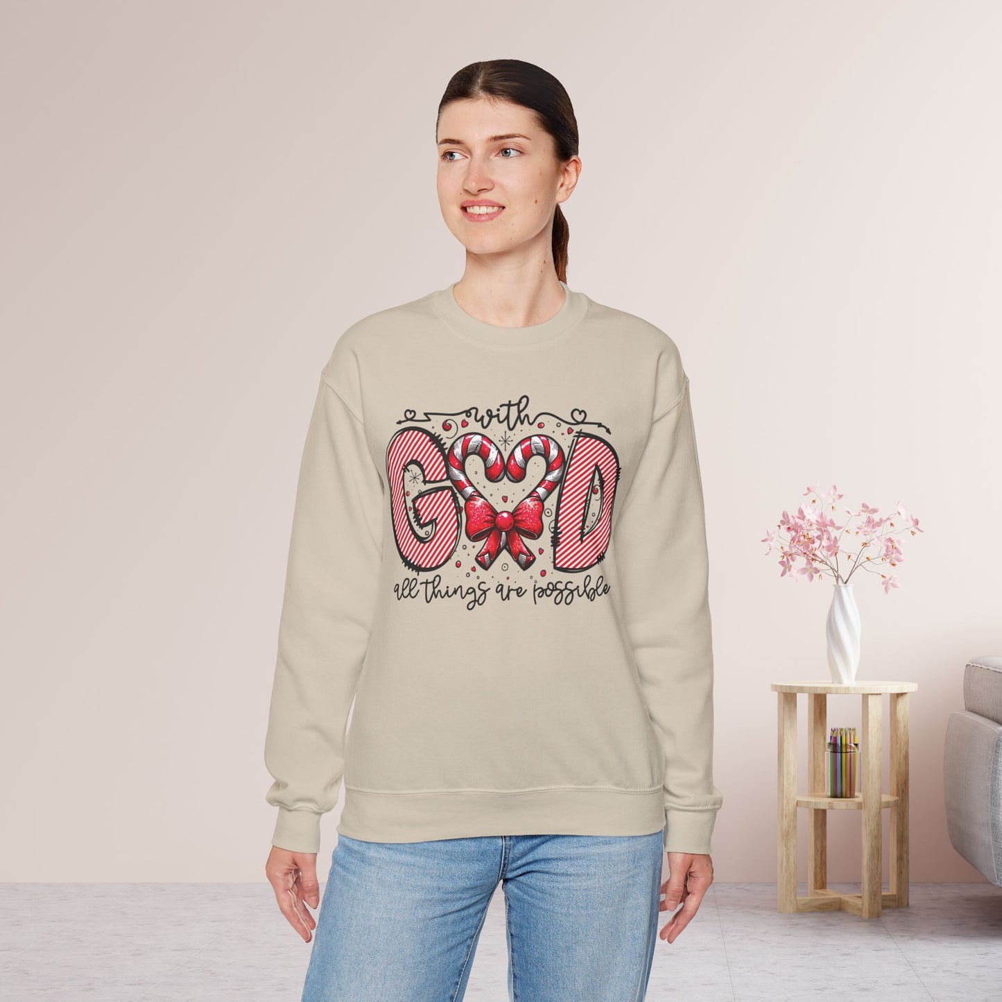 With God All Things Are Possible Christmas Sweatshirt - Christian Crewneck Pullover