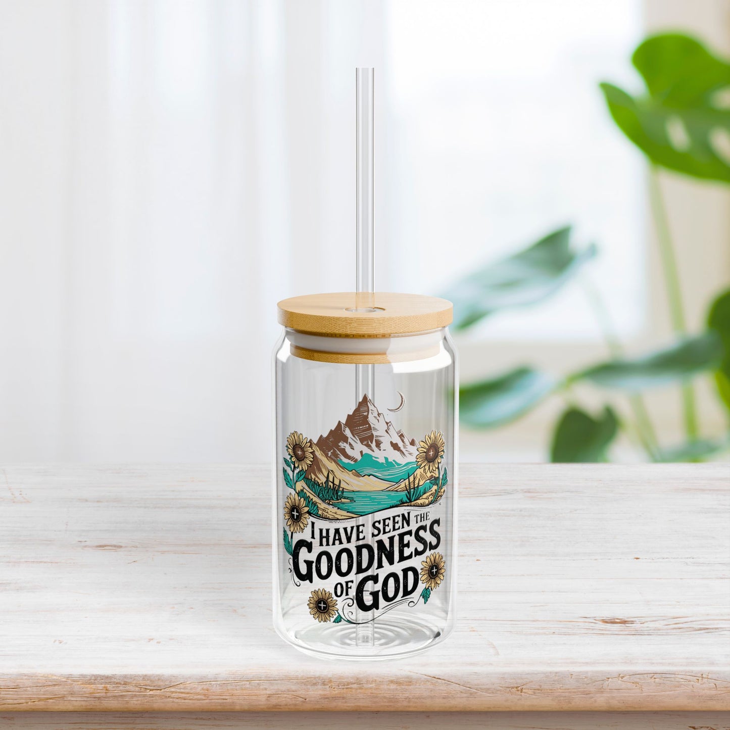 Goodness of God Sipper Glass with Bamboo Lid & Straw - 16 oz
