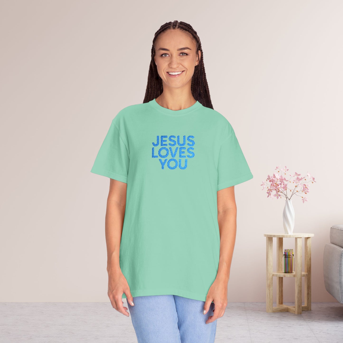 Jesus Loves You Embroidered Comfort Colors Shirt