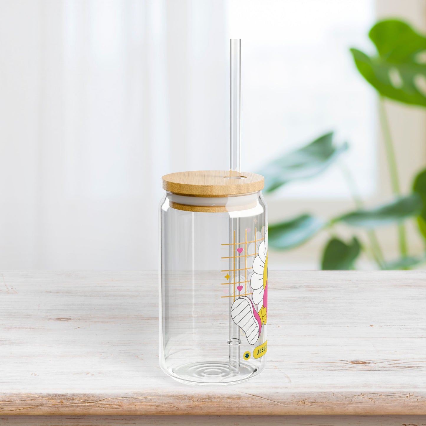 Jesus Loves You Sipper Glass with Bamboo Lid & Straw - 16 oz
