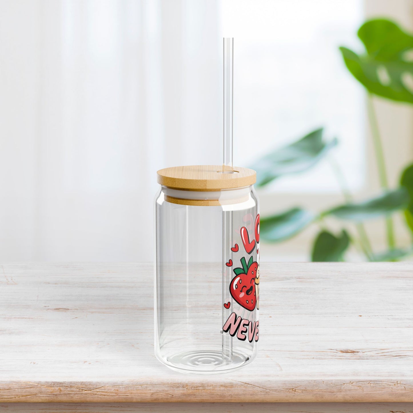 Love Never Fails Sipper Glass with Bamboo Lid & Straw - 16 oz