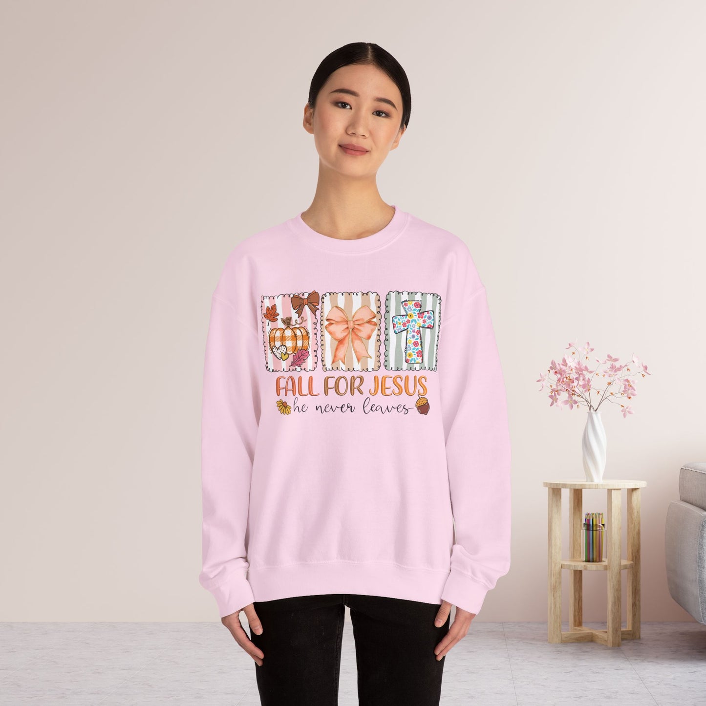 Fall For Jesus He Never Leaves Christian Sweatshirt - Christian Pullover