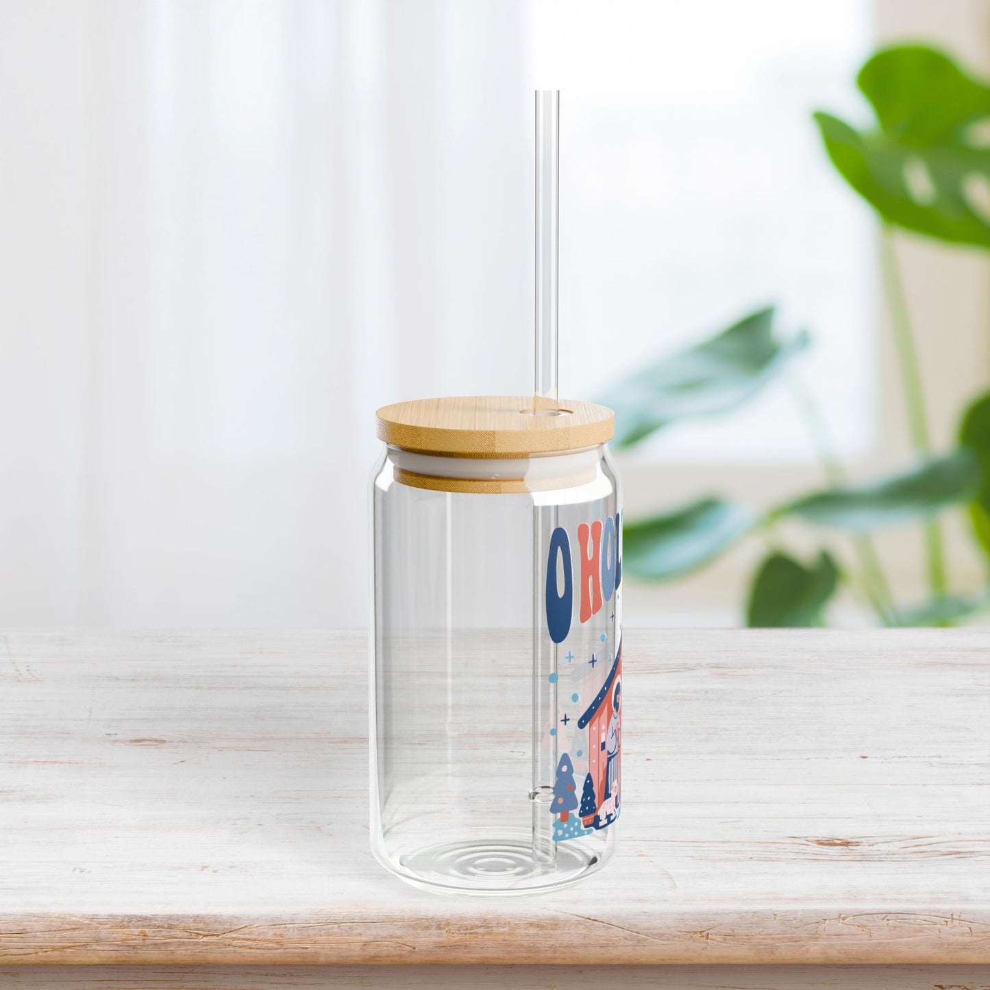 O Holy Night Sipper Glass with Bamboo Lid & Straw - 16 oz