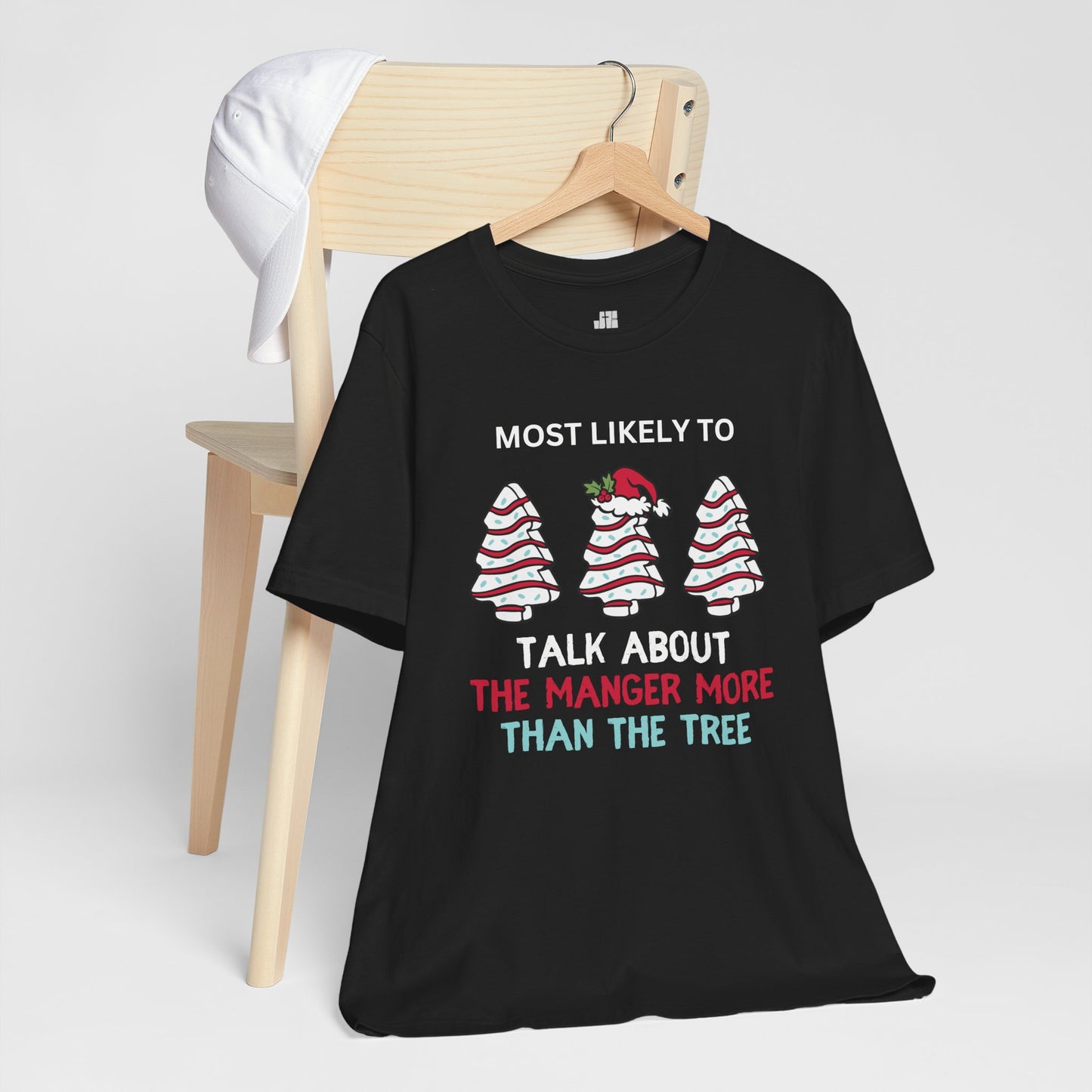 Most Likely to Talk About The Manger Soft Cotton Tee - Most Likely to Christian Christmas Shirt