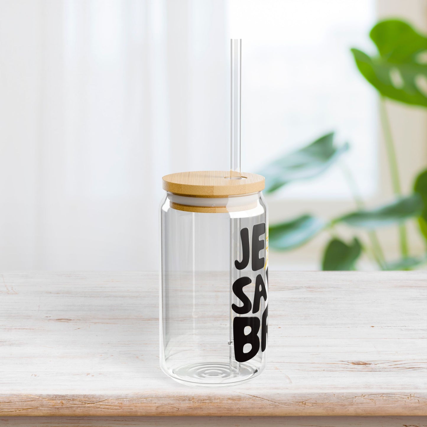 Jesus Saves Bro Sipper Glass with Bamboo Lid & Straw - 16 oz