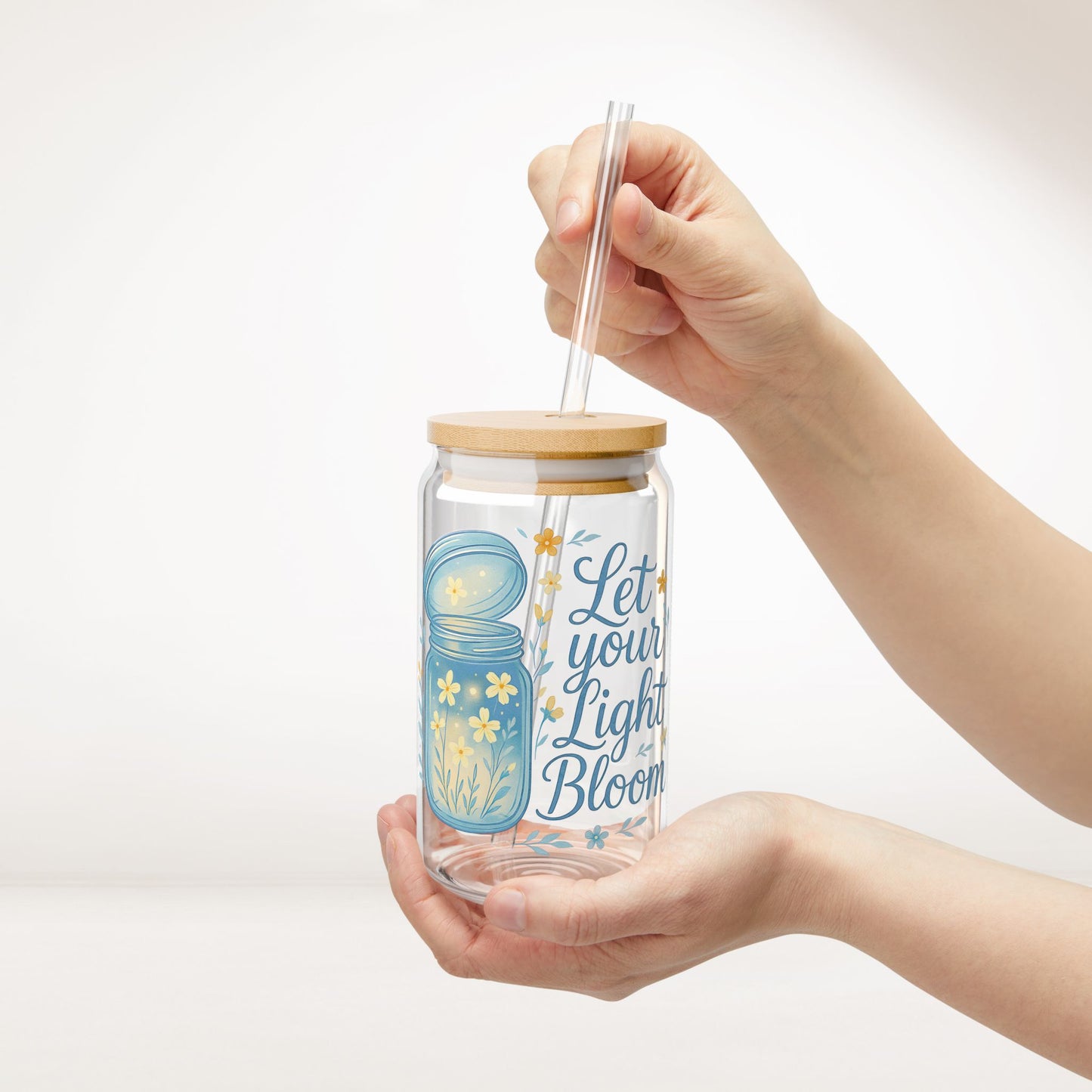 Let Your Light Bloom Sipper Glass with Bamboo Lid & Straw - 16 oz