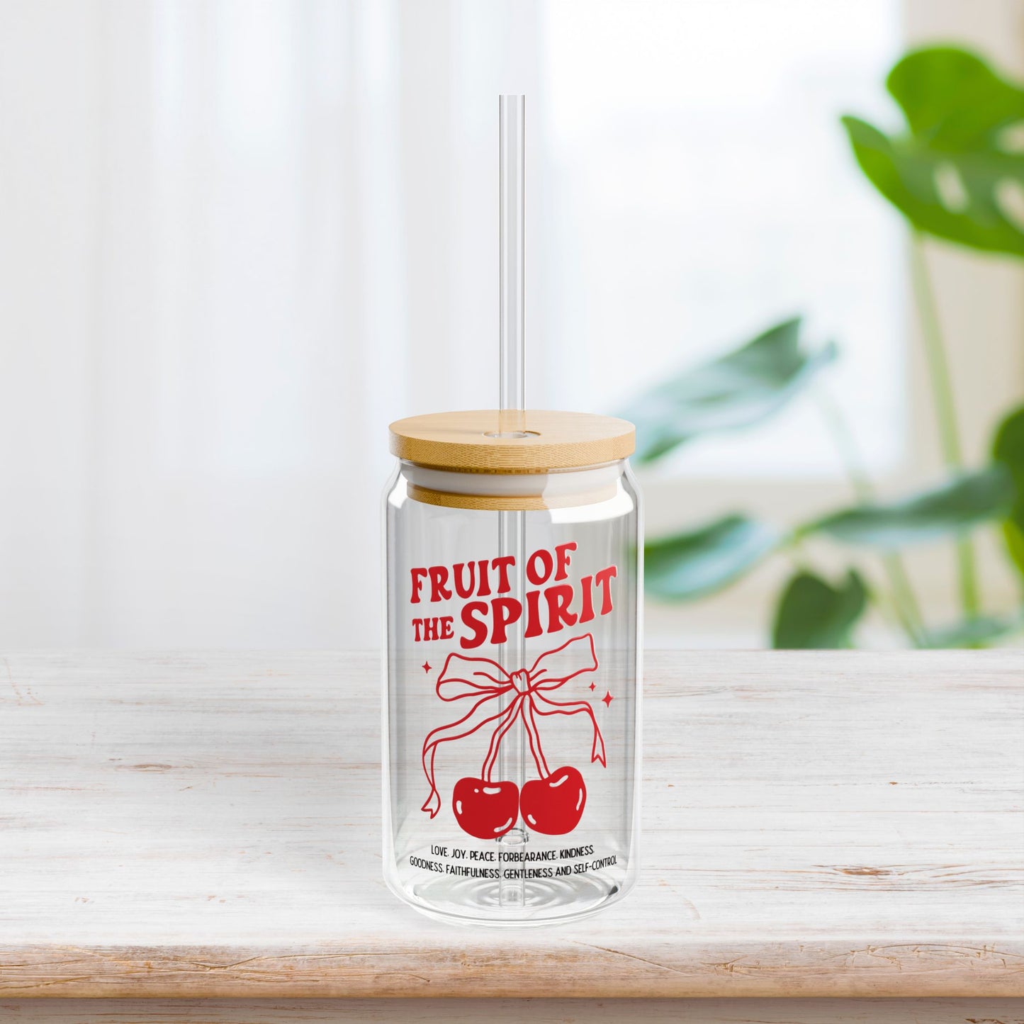 Fruit of the Spirit Sipper Glass with Bamboo Lid & Straw - 16 oz