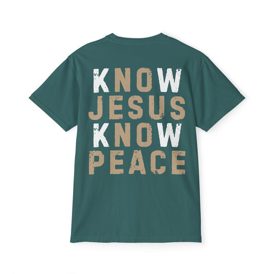 Know Jesus Know Peace Comfort Colors Pocket T-Shirt