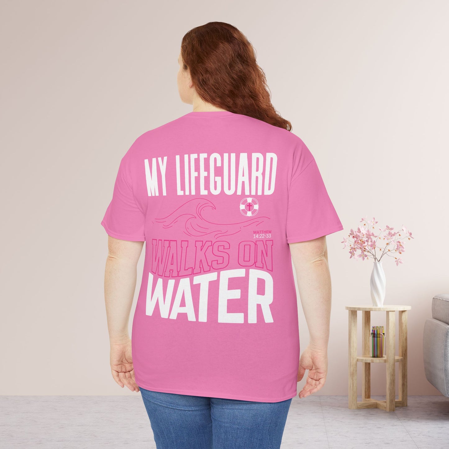 Jesus Saves - My Lifeguard Walks On Water Heavy Cotton Tee