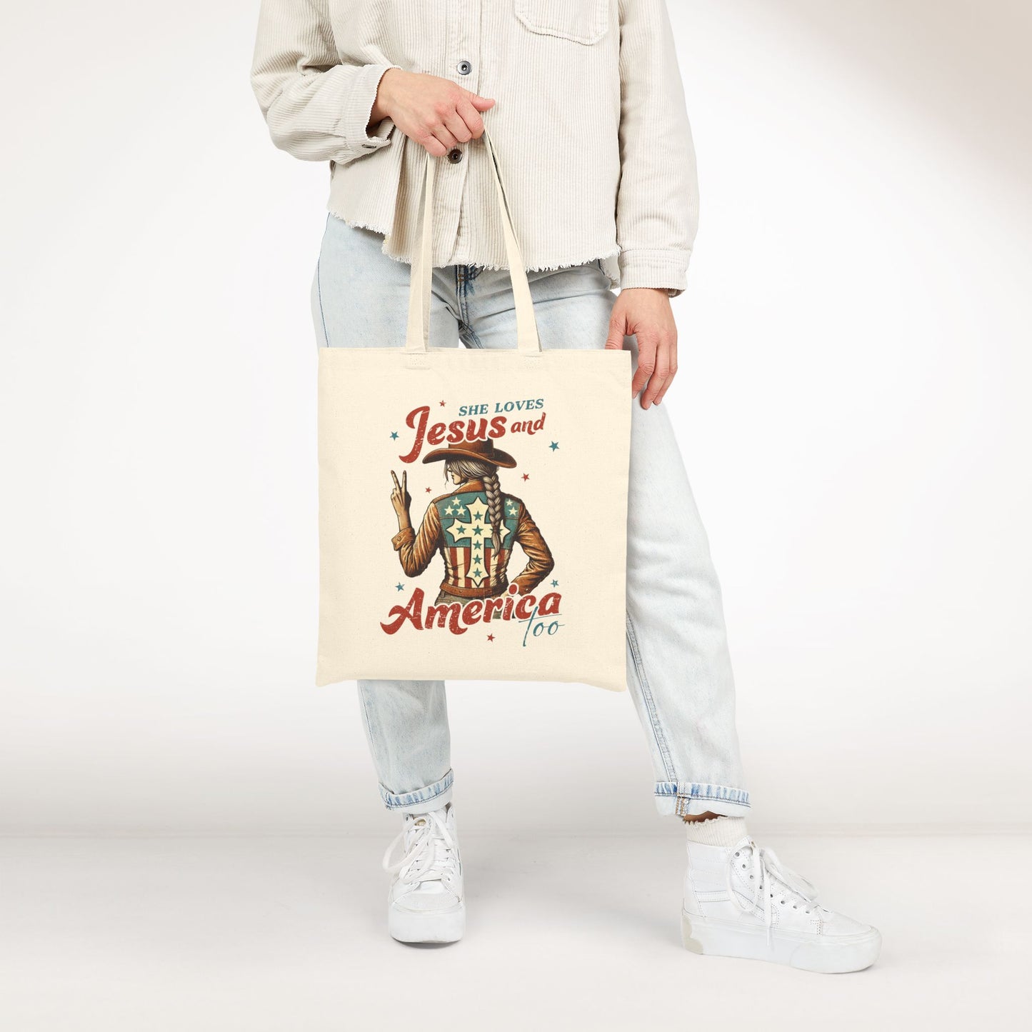 She Loves Jesus And America Too Canvas Tote Bag