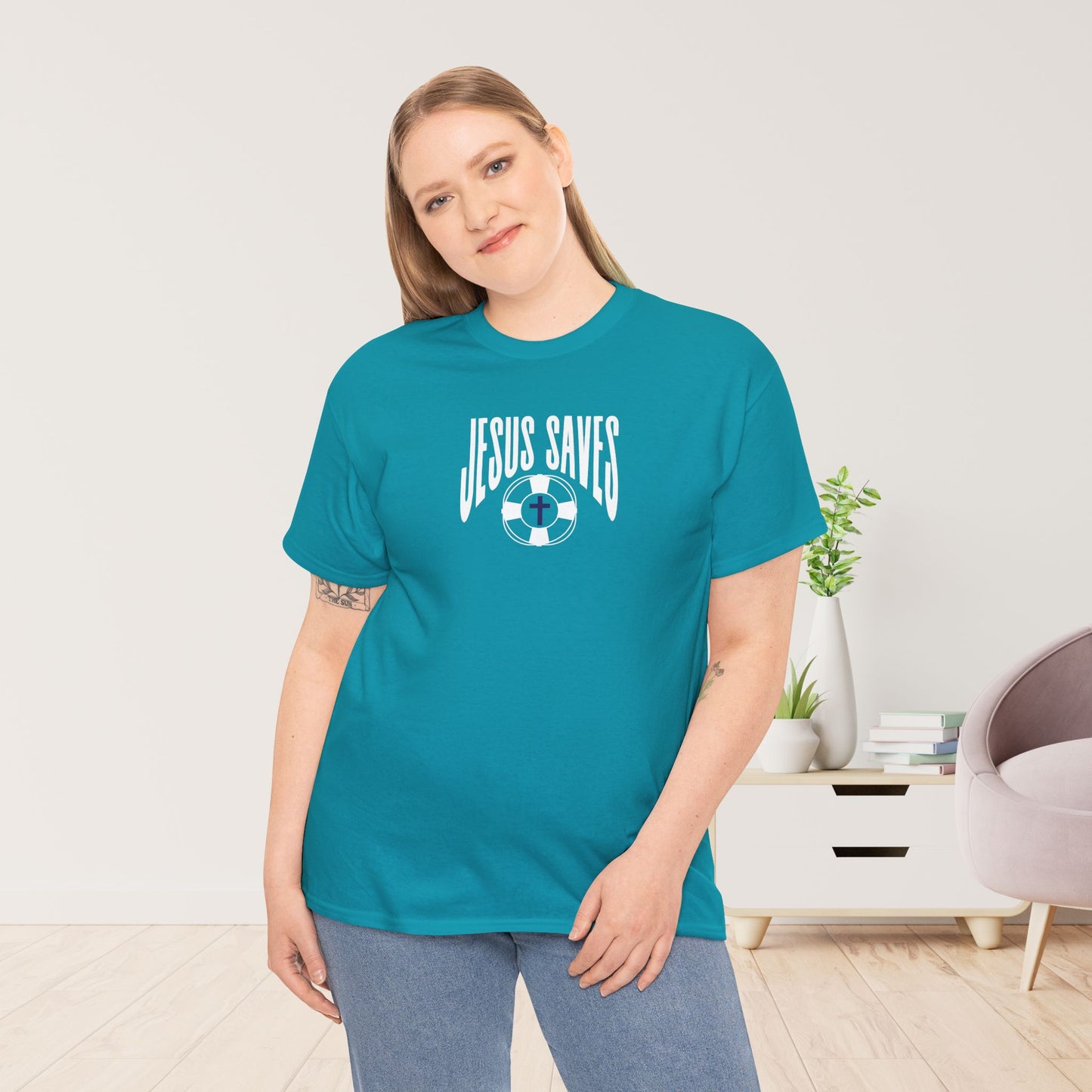 Jesus Saves - My Lifeguard Walks on Water Heavy Cotton Tee