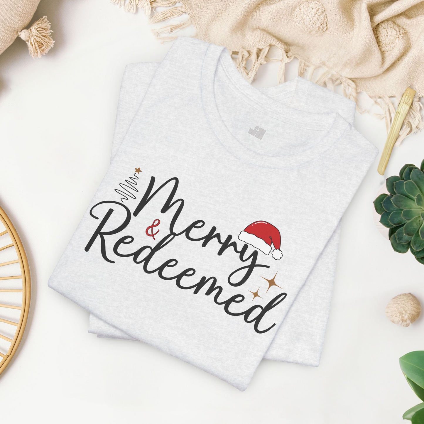 Merry & Redeemed Soft Cotton Tee - Christian Christmas Shirt