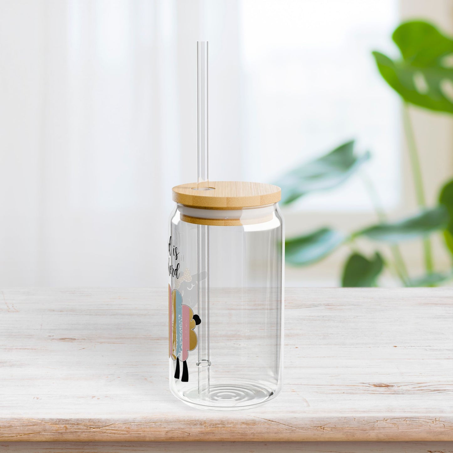 The Lord is My Shepherd Sipper Glass with Bamboo Lid & Straw - 16 oz