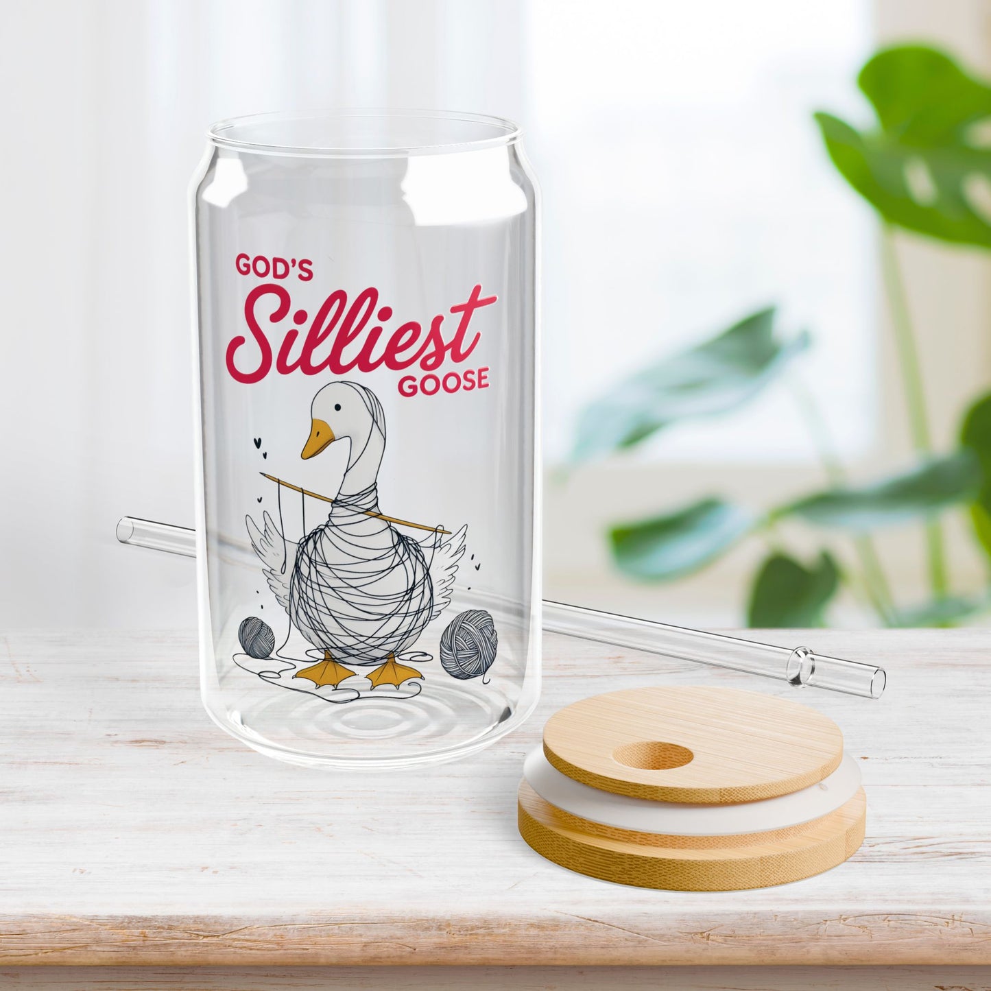 God's Silliest Goose Sipper Glass with Bamboo Lid & Straw - 16 oz