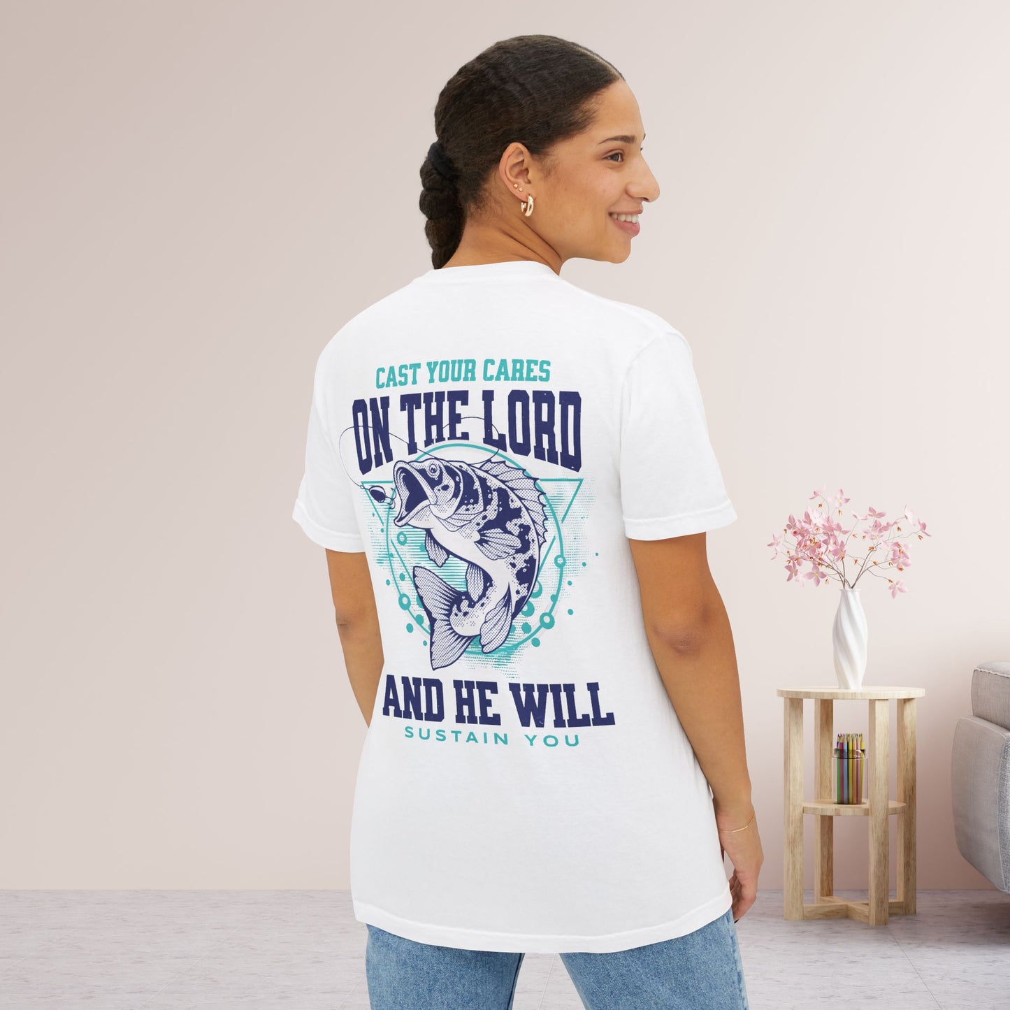 Cast Your Cares on The Lord Comfort Colors Pocket T-Shirt