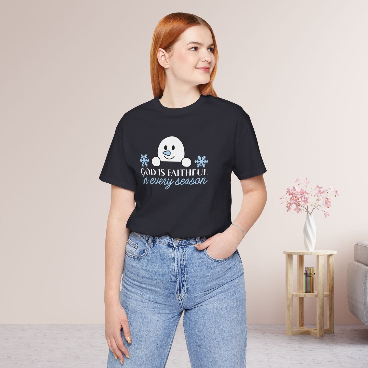 God is Faithful in Every Season Soft Cotton Tee - Christian Christmas Shirt