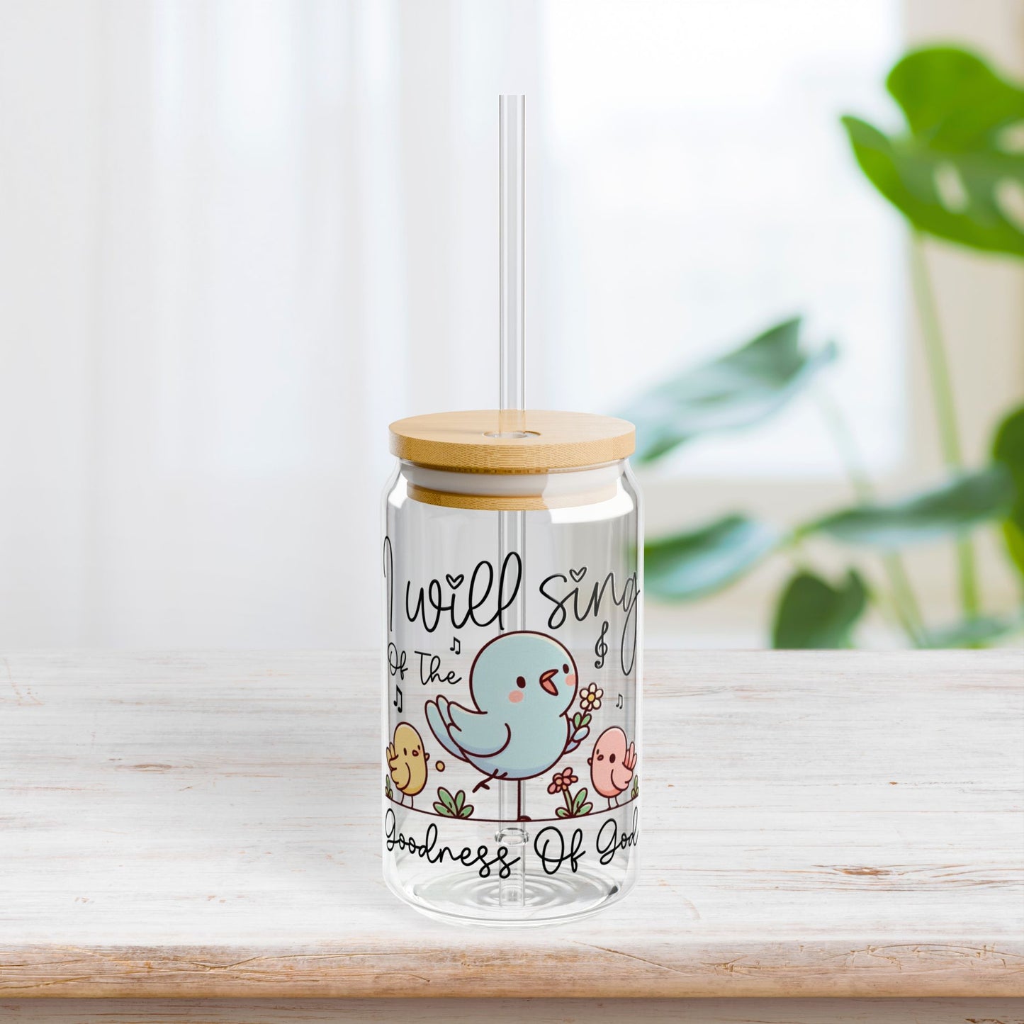 Goodness of God Sipper Glass with Bamboo Lid & Straw - 16 oz