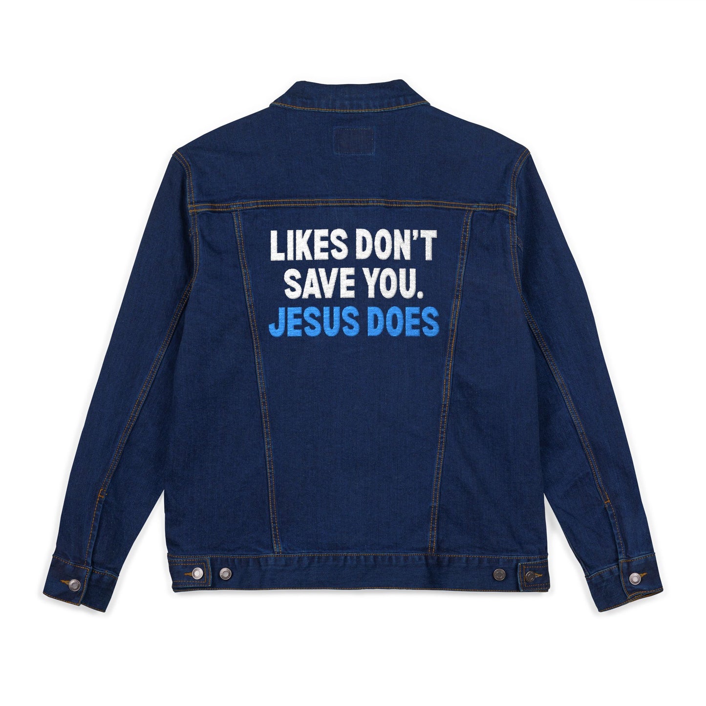 Embroidered Likes Don't Save You Jesus Does Unisex Denim Jacket