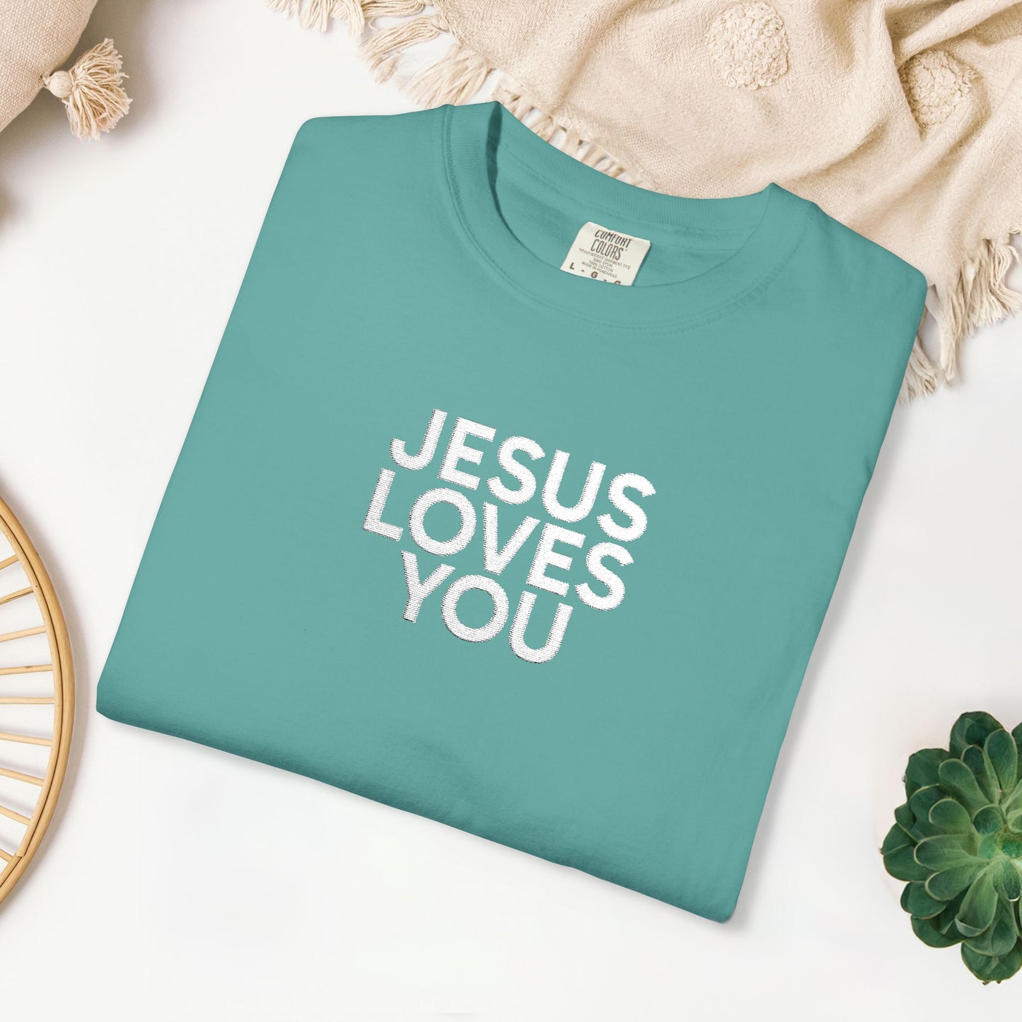 Jesus Loves You Embroidered Comfort Colors Shirt