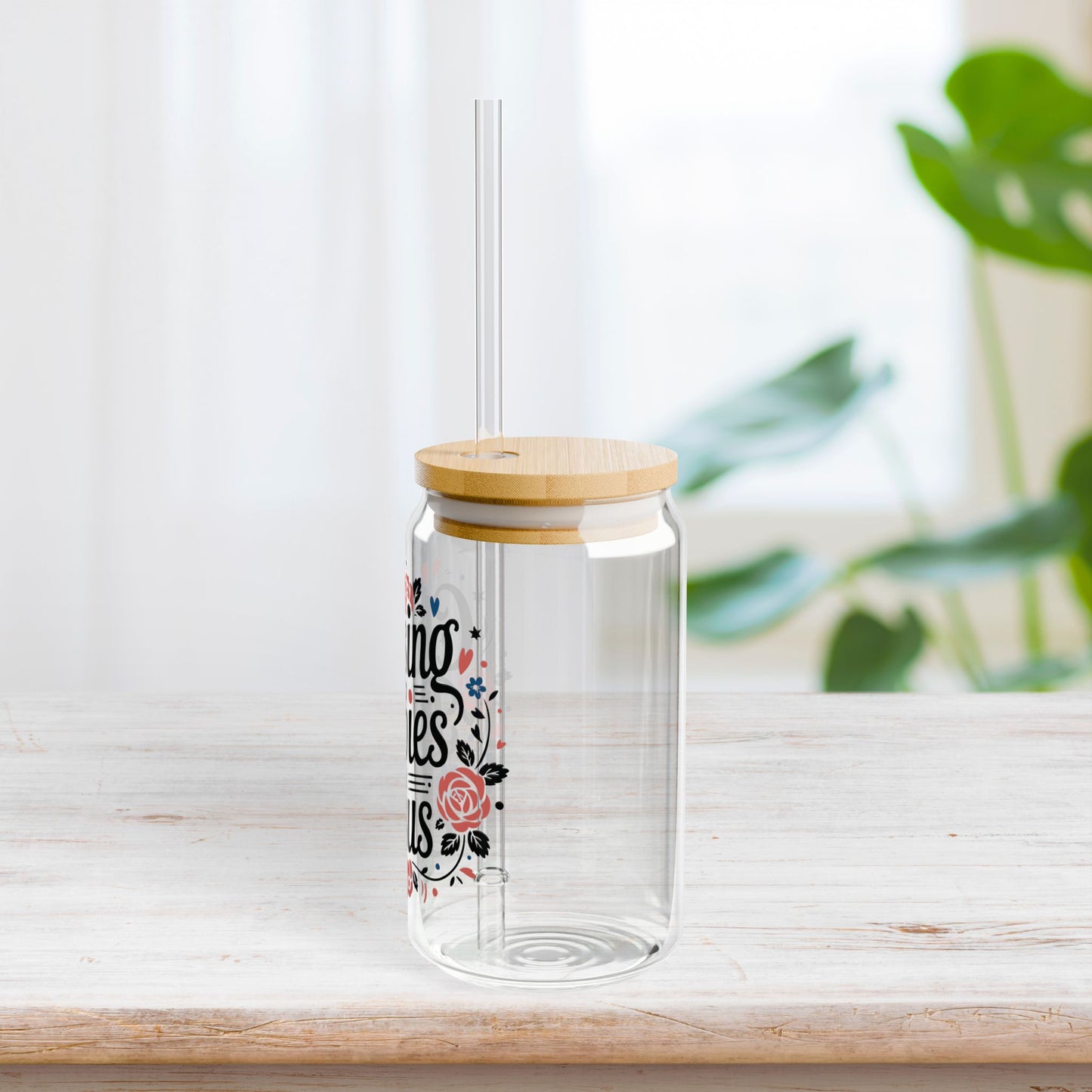 Chasing Babies & Jesus Sipper Glass with Bamboo Lid & Straw - 16 oz