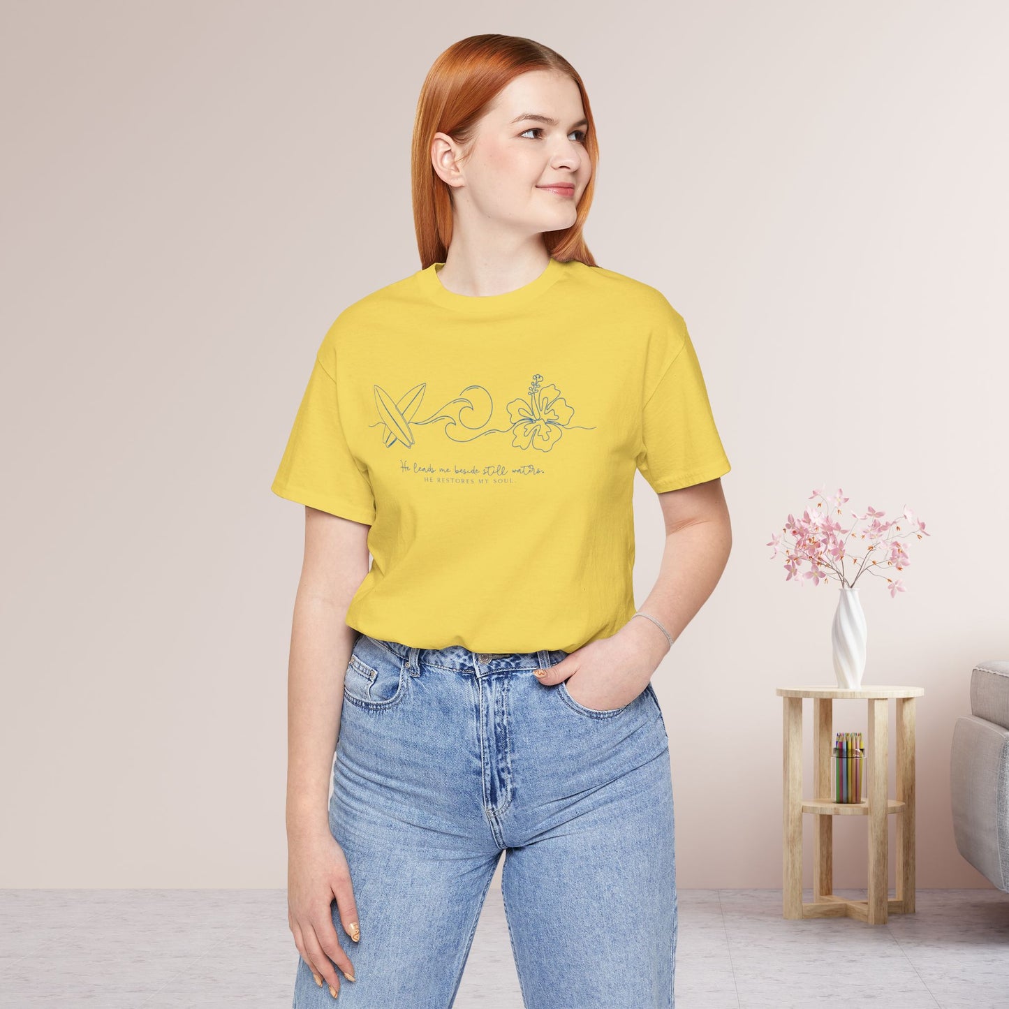 He Leads Me Beside Still Waters Soft Cotton Tee
