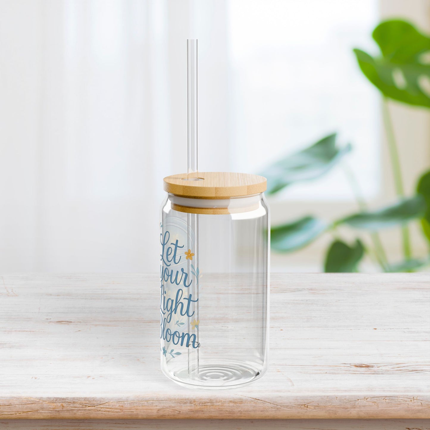 Let Your Light Bloom Sipper Glass with Bamboo Lid & Straw - 16 oz
