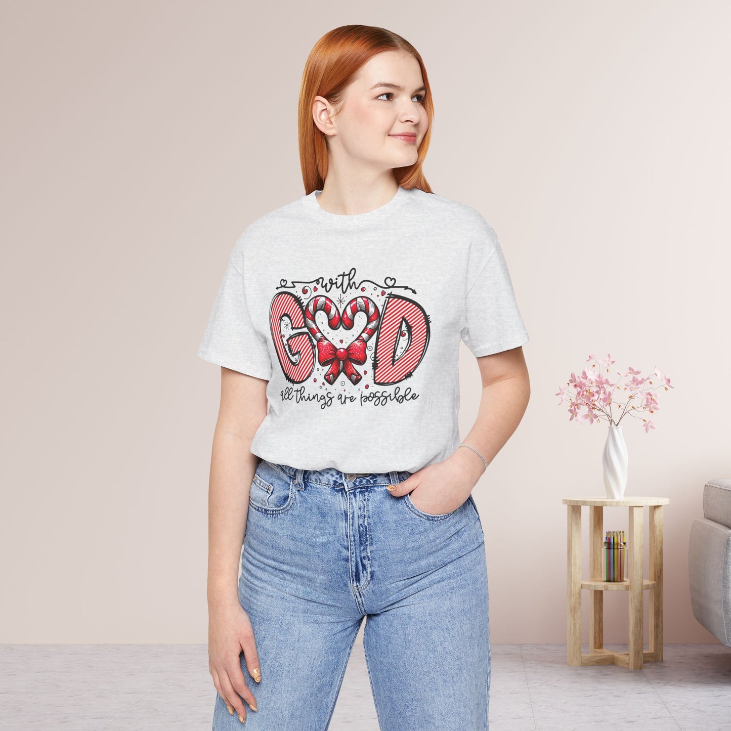 With God All Things Are Possible Christmas Soft Cotton Tee - Christian Shirt