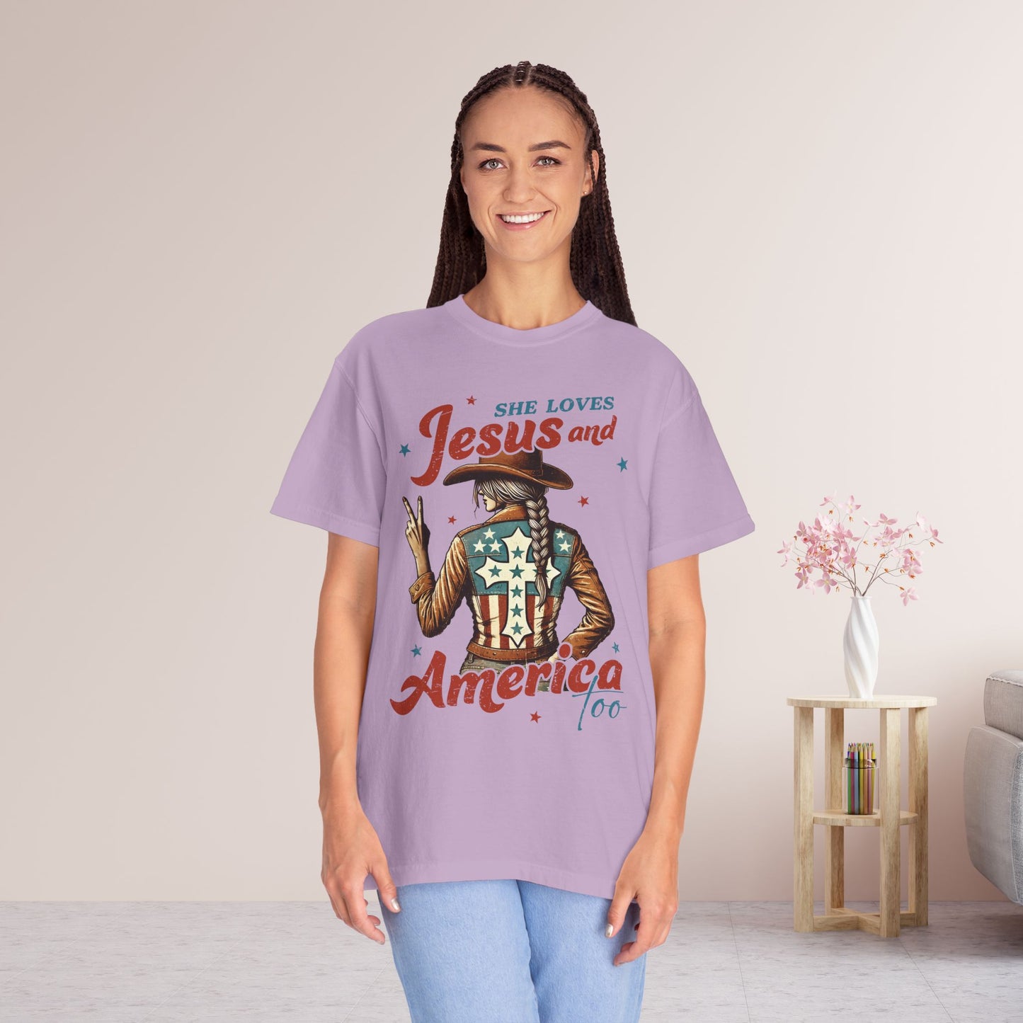 She Loves Jesus and America Too Comfort Colors Shirt