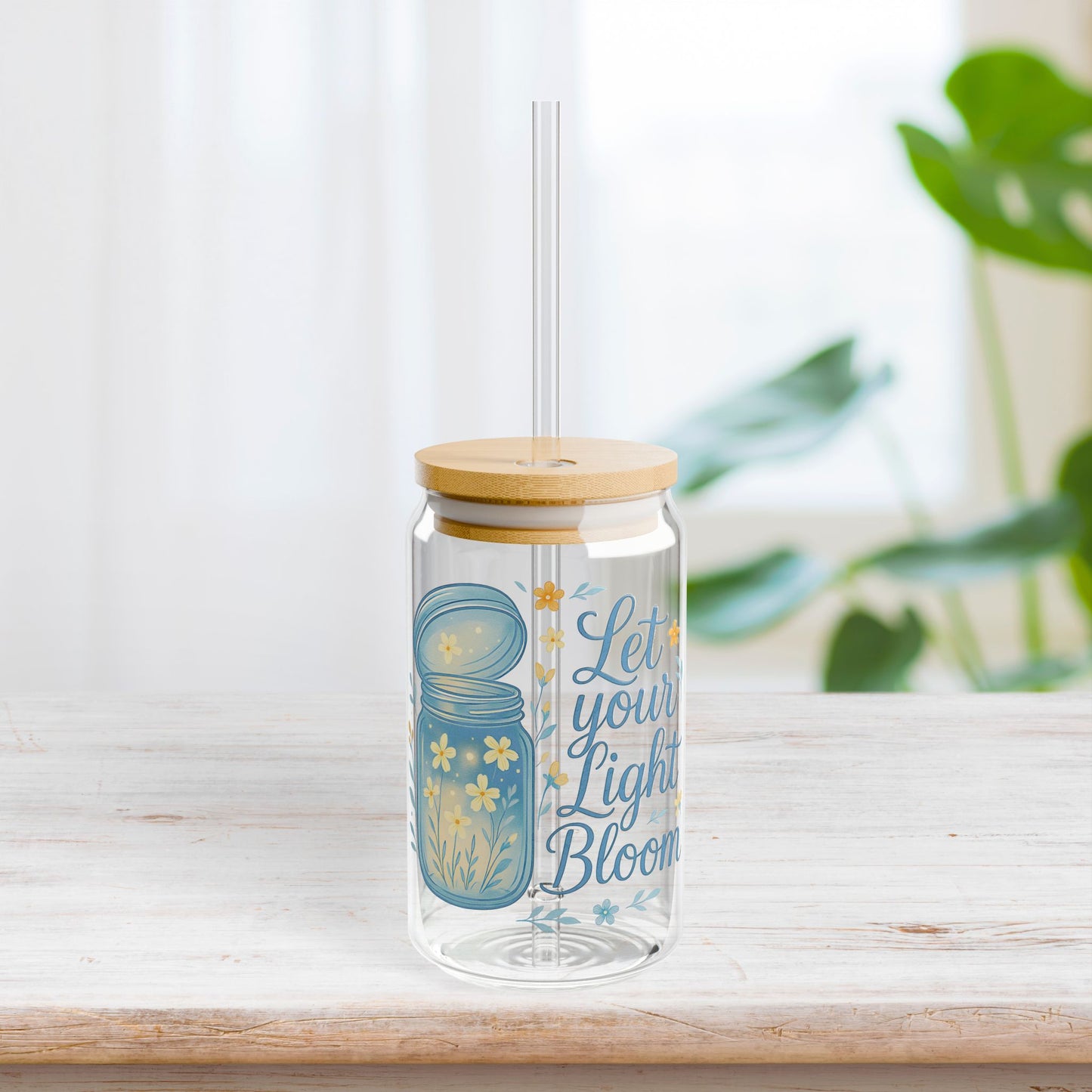Let Your Light Bloom Sipper Glass with Bamboo Lid & Straw - 16 oz
