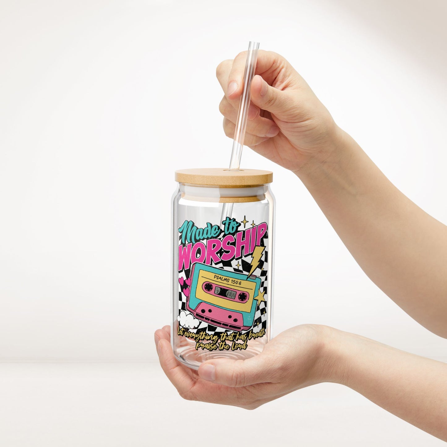 Made to Worship Sipper Glass with Bamboo Lid & Straw - 16 oz
