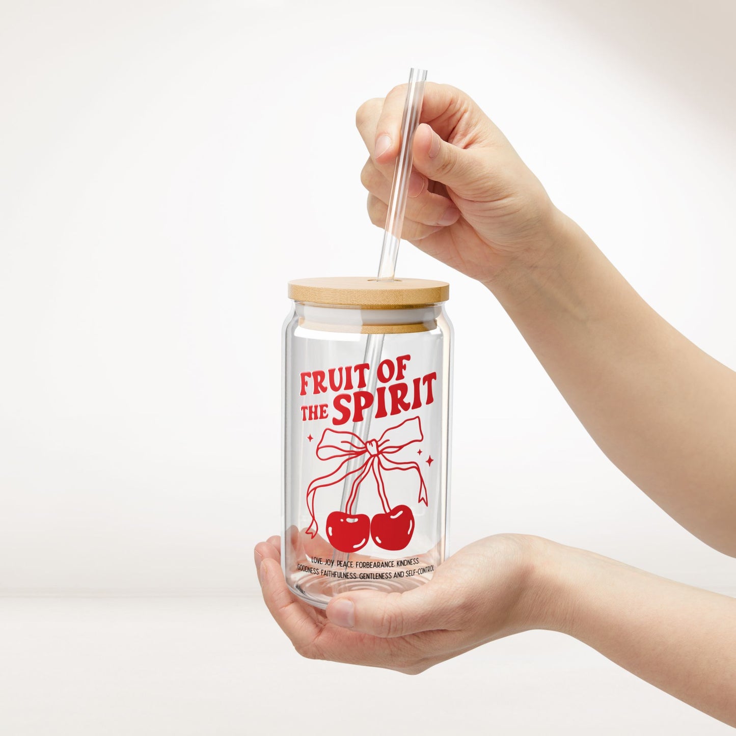 Fruit of the Spirit Sipper Glass with Bamboo Lid & Straw - 16 oz