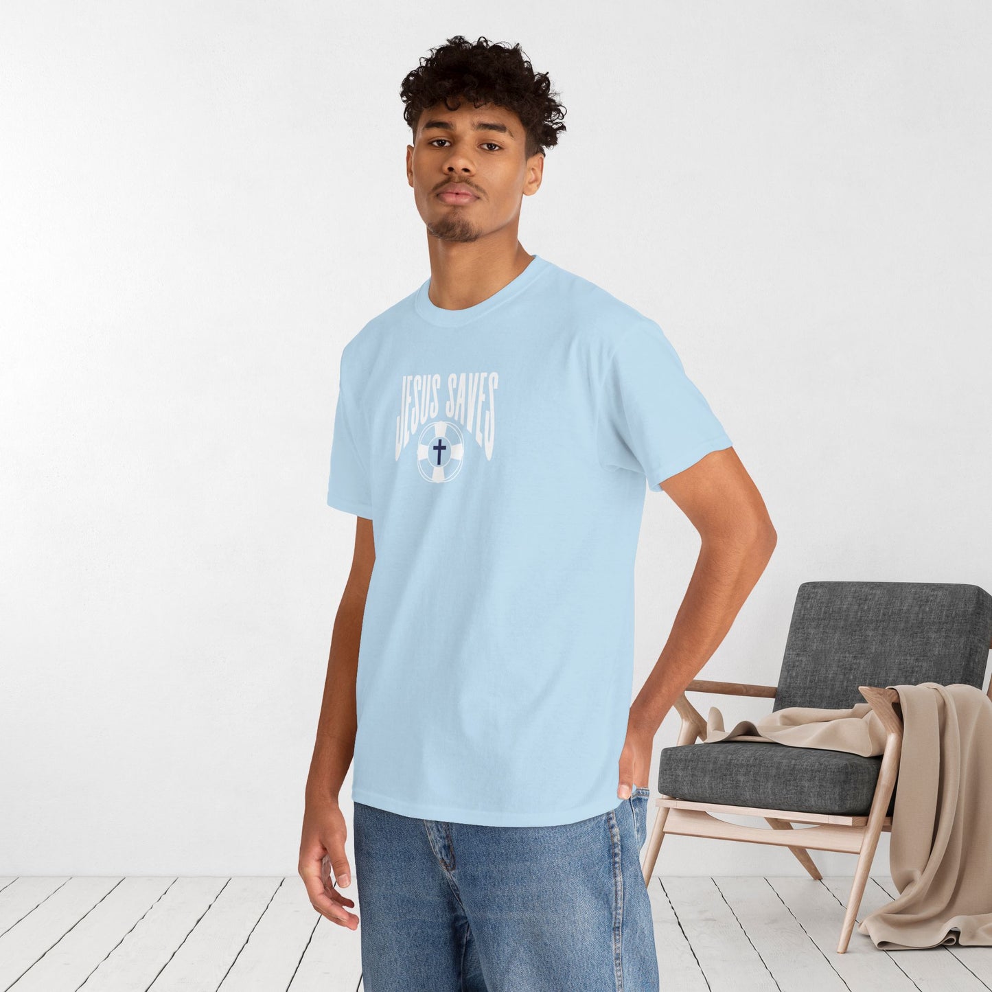 Jesus Saves - My Lifeguard Walks on Water Heavy Cotton Tee