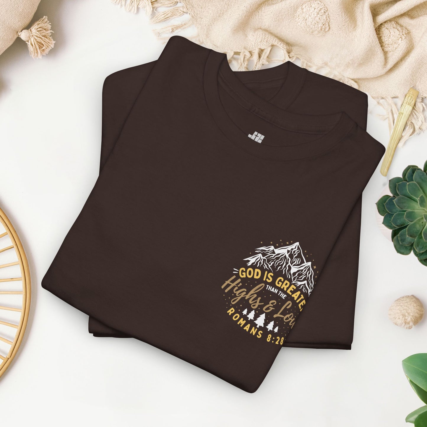 God is Greater Heavy Cotton Tee - Romans 8:28