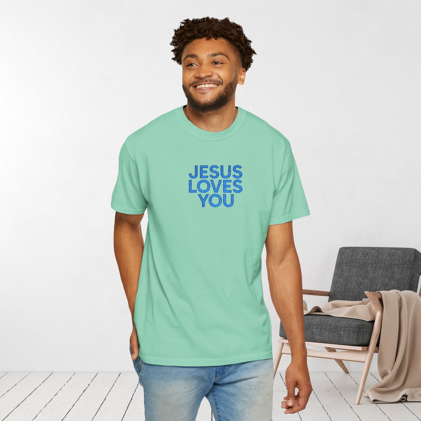 Jesus Loves You Embroidered Comfort Colors Shirt