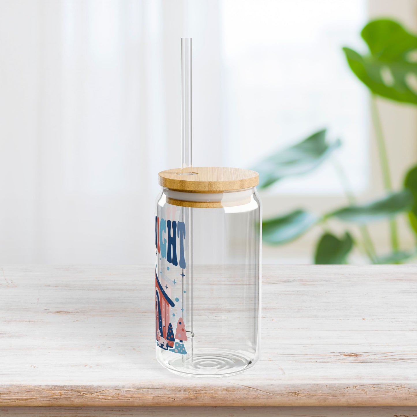 O Holy Night Sipper Glass with Bamboo Lid & Straw - 16 oz