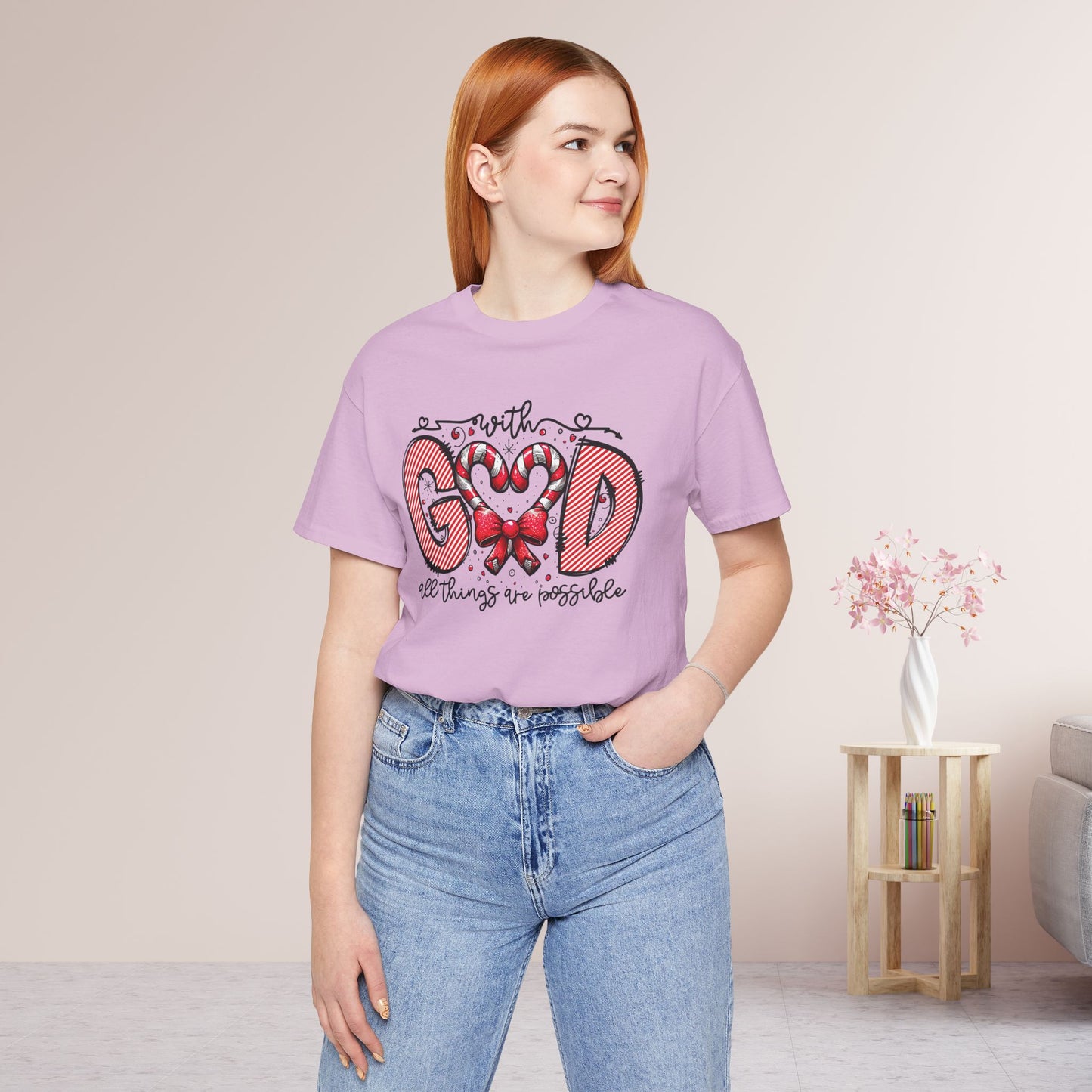 With God All Things Are Possible Christmas Soft Cotton Tee - Christian Shirt