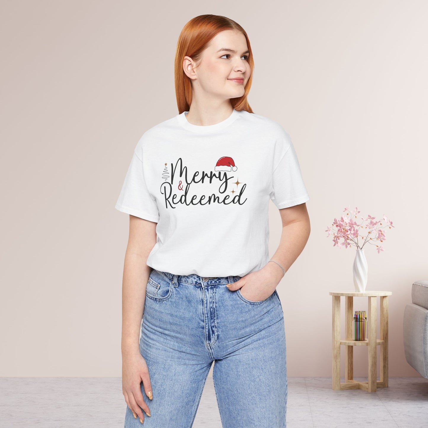 Merry & Redeemed Soft Cotton Tee - Christian Christmas Shirt
